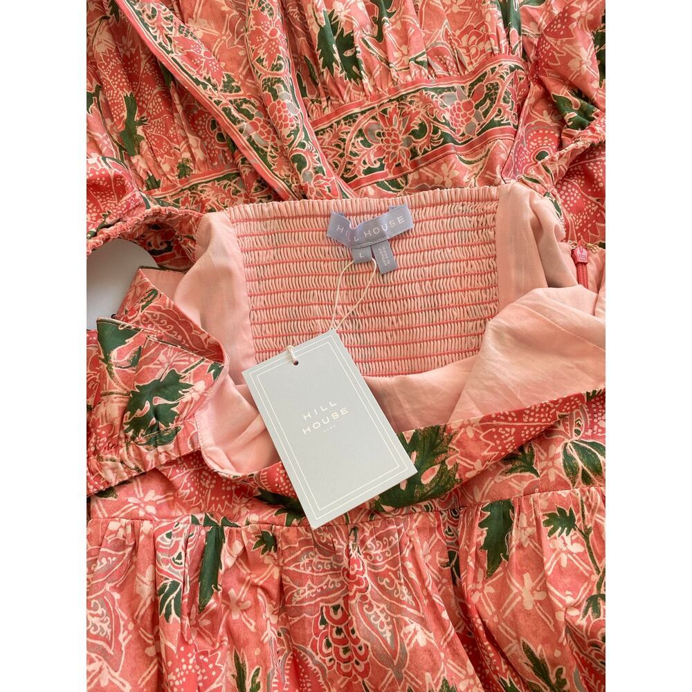 Hill House Home The Pippa Maxi Smocked Dress Rose Calico Trellis Floral Ruffle L - Picture 12 of 13
